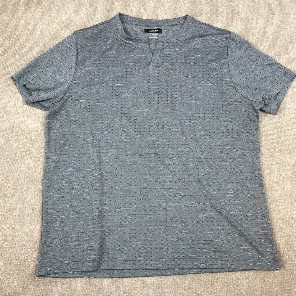 Alfani T Shirt Mens Large Gray Textured Knitted Stretch V Neck Short Sleeve